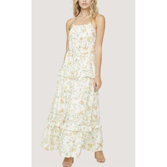 Lost + Wander Womens Sz S Tropical Halter Maxi Dress Floral Boho Tiered Ruffle - Picture 7 of 8